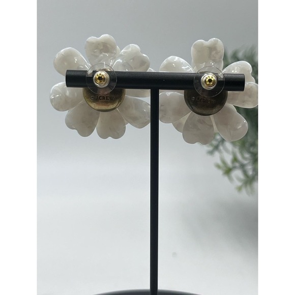 J. Crew Gold Tone White Resin & Cz Full Bloom Flower Pierced Earrings - Picture 4 of 13